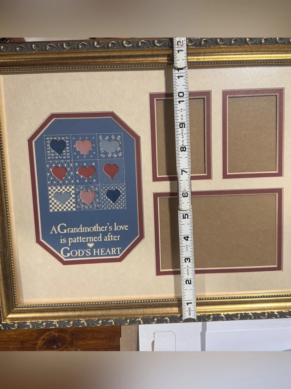 Vtg Framed Grandmother Sentiment Wall Art in Gold and Blue - Gift Idea